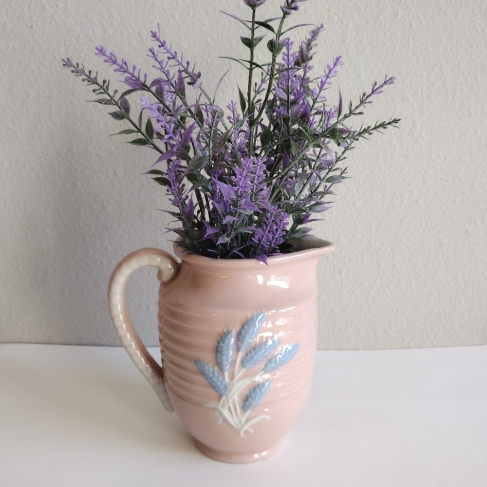Vintage Pottery Pink Floral Pitcher 6"